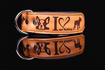 Halsband I Love my French Bulldog Lederhalsband Französische Bulldogge
