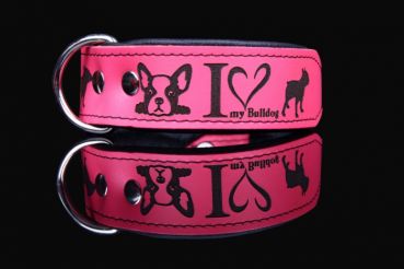 Halsband I Love my French Bulldog Lederhalsband Französische Bulldogge