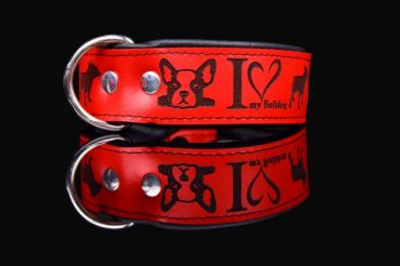 Halsband I Love my French Bulldog Lederhalsband Französische Bulldogge