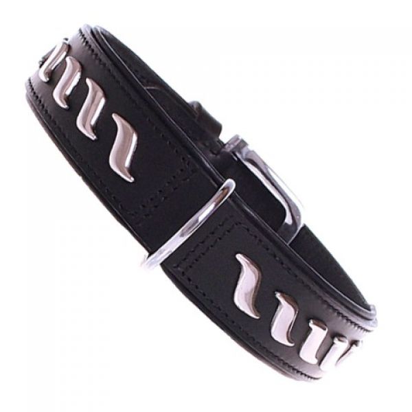 Lederhalsband Silver Wave Black