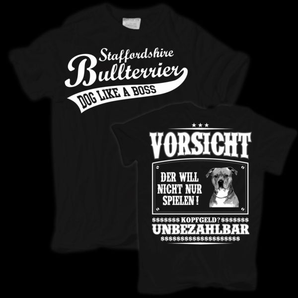 T-Shirt Staffordshire Bullterrier Vorsicht