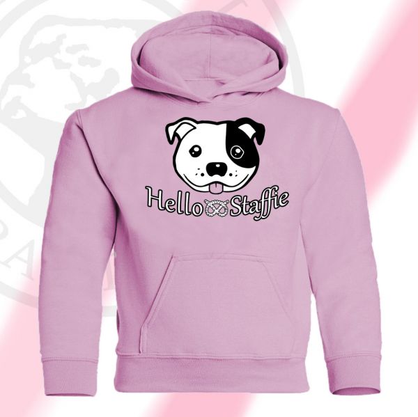 Staff Bull Kinder Kapuzensweatshirt Motiv Hello Staffie