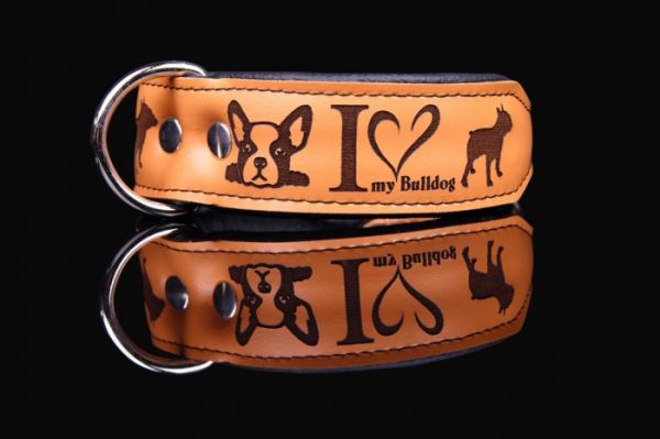 Halsband I Love my French Bulldog Lederhalsband Französische Bulldogge
