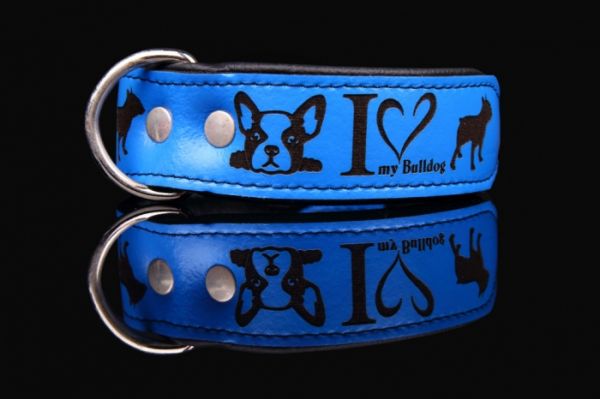 Halsband I Love my French Bulldog Lederhalsband Französische Bulldogge