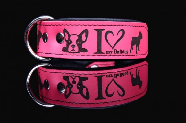 Halsband I Love my French Bulldog Lederhalsband Französische Bulldogge